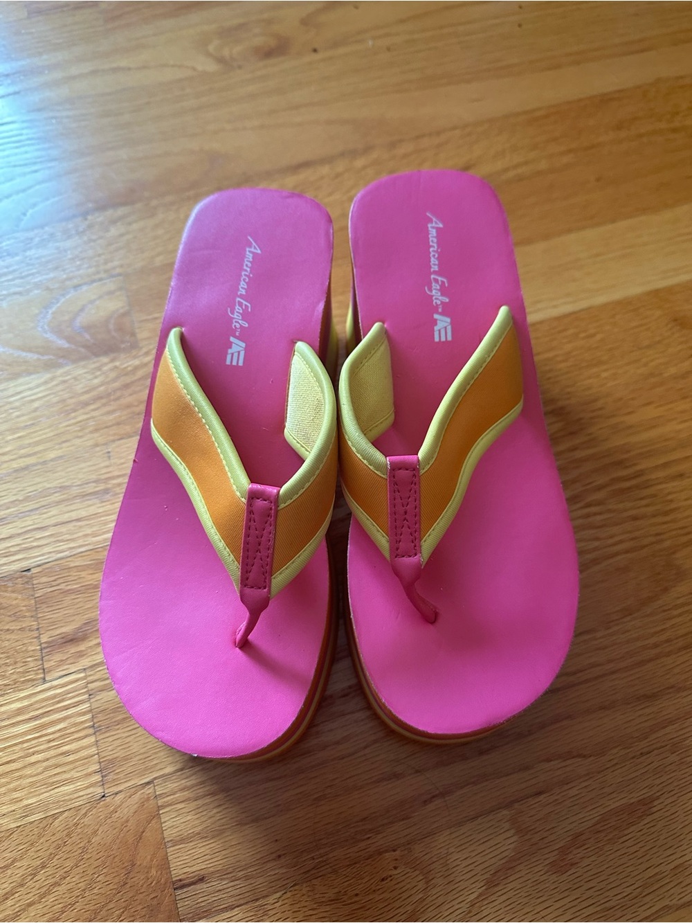 American Eagle Outfitters Pink, Yellow & Orange Flip Flop Sandals